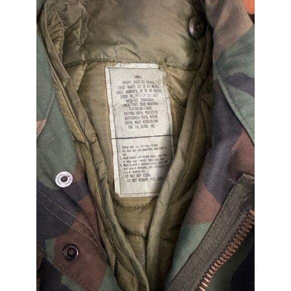 US Army Woodland Camo Field Jacket Cold Weather Lined Jacket Vintage Men's Small - Picture 5 of 6